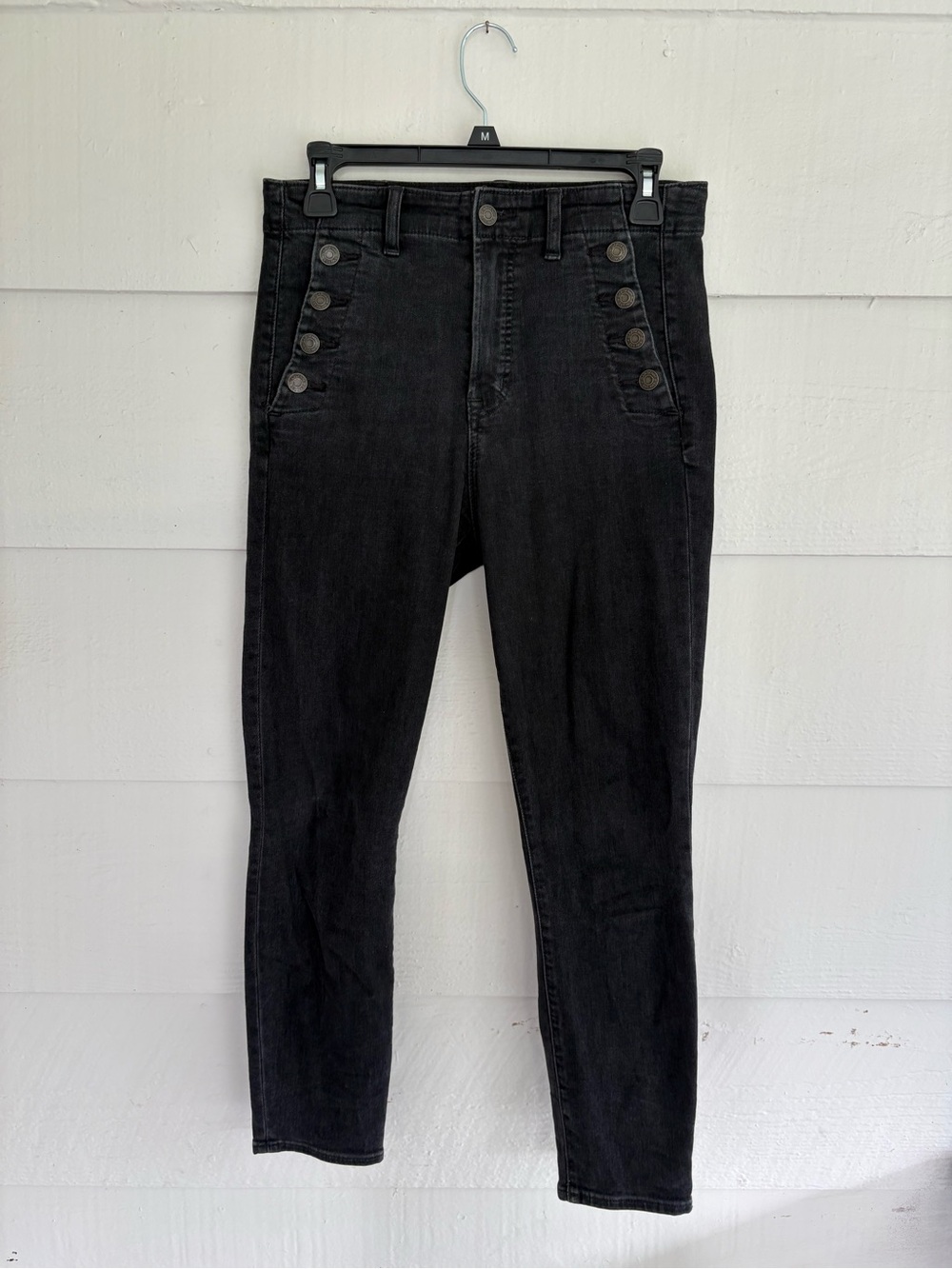 Gap True Skinny High Rise Jeans Women’s 28R Black Sailor Button Stretch Denim